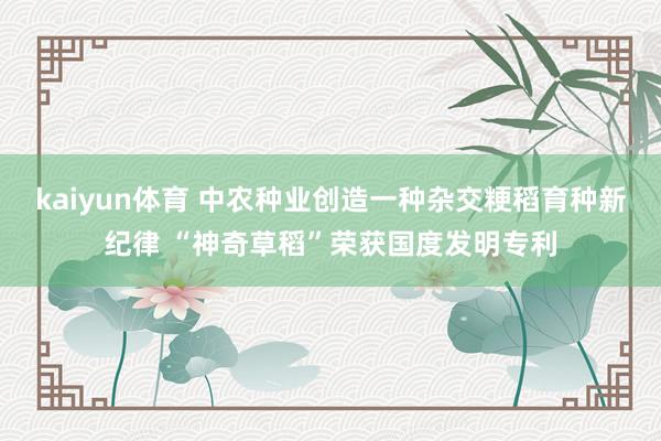 kaiyun体育 中农种业创造一种杂交粳稻育种新纪律 “神奇草稻”荣获国度发明专利