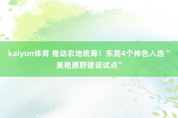 kaiyun体育 推动农地统筹！东莞4个神色入选“美艳原野建设试点”